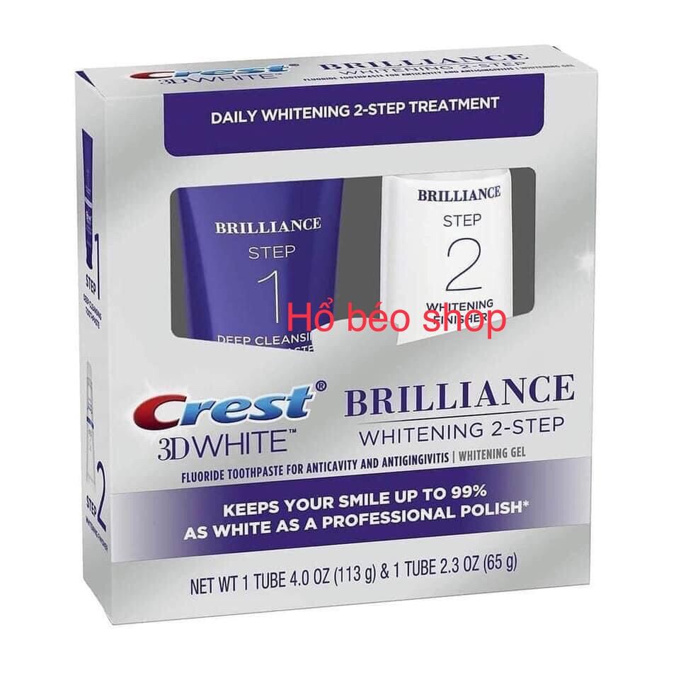 Bộ đôi kem đánh răng crest 3d white 2step -cho răng trắng hơi thở thơm tho