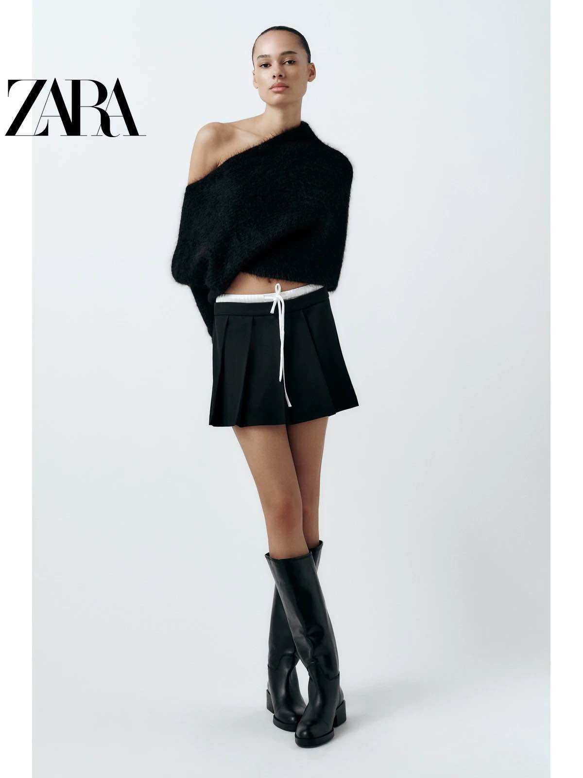 Chân váy Zara xếp ly cạp phối trắng 2 lớp