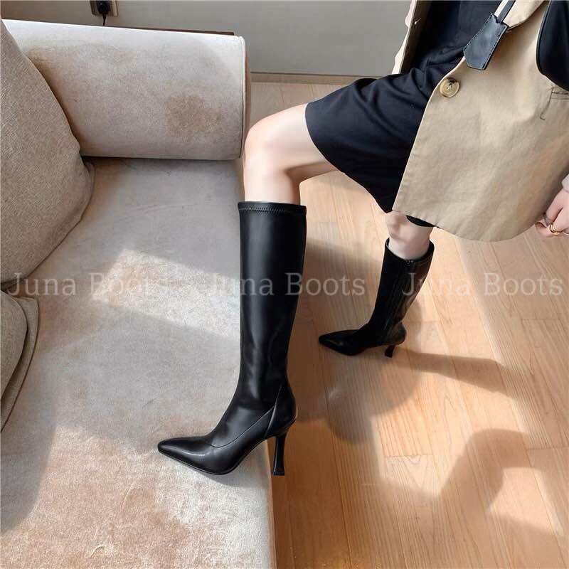 Bốt đùi da mềm mũi nhọn gót nhọn sang chảnh - Giày boots nữ ôm chân hàng quảng châu cao cấp