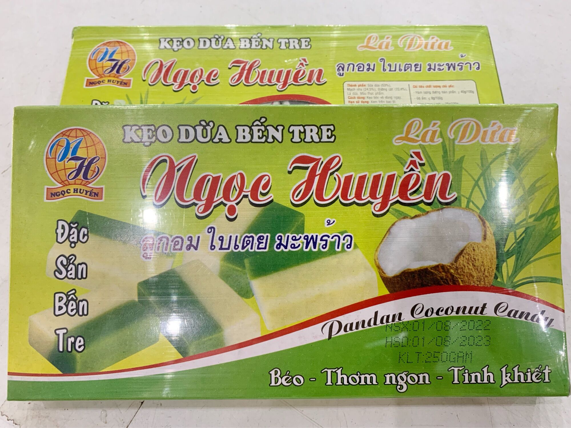 Kẹo dừa lá dứa ngọc huyền gói 250g - đặc sản bến tre - thơm lá dứa, ngọt vị dừa