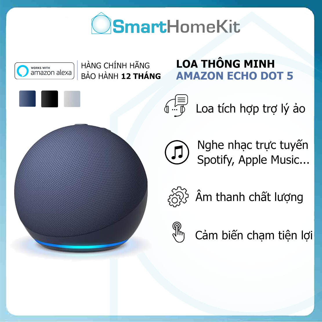 Loa thông minh Amazon Echo Dot 5 Generation tích hợp trợ lý ảo - Full Color/with Clock - New Seal 100% - Bass hay âm thanh chất lượng cao