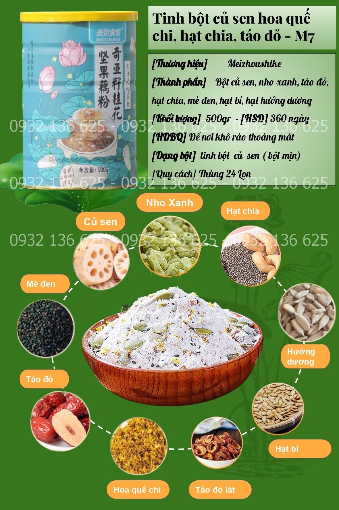 Bột Củ Sen Mix Hạt Dinh Dưỡng, Dưỡng Nhan, Ăn Kiêng M7