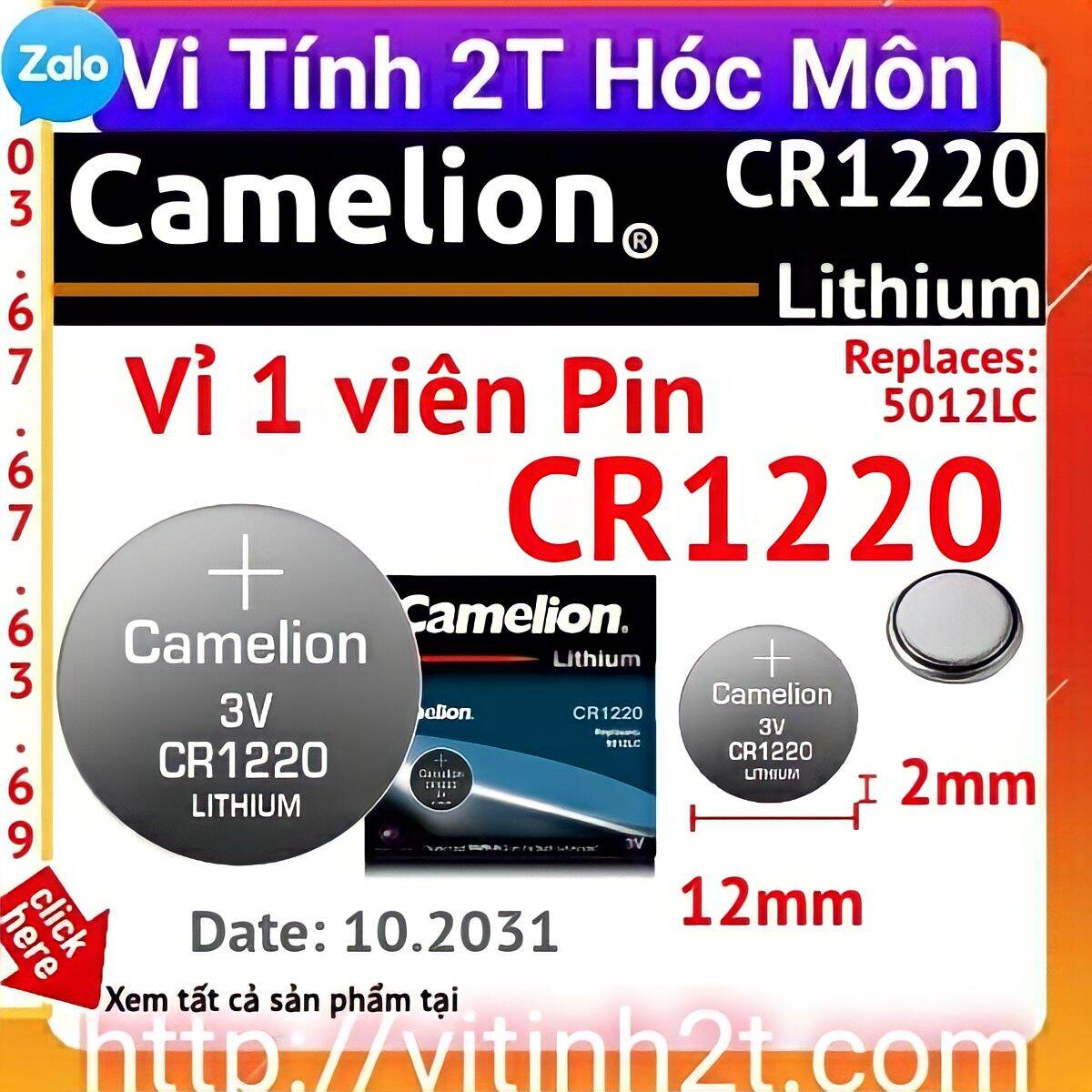 Vỉ 1 viên pin camelion lithium 3v CR1220 loại tốt 1220