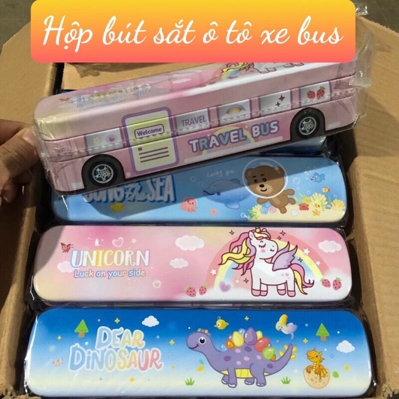 Hộp bút sắt ô tô xe bus 2 tầng