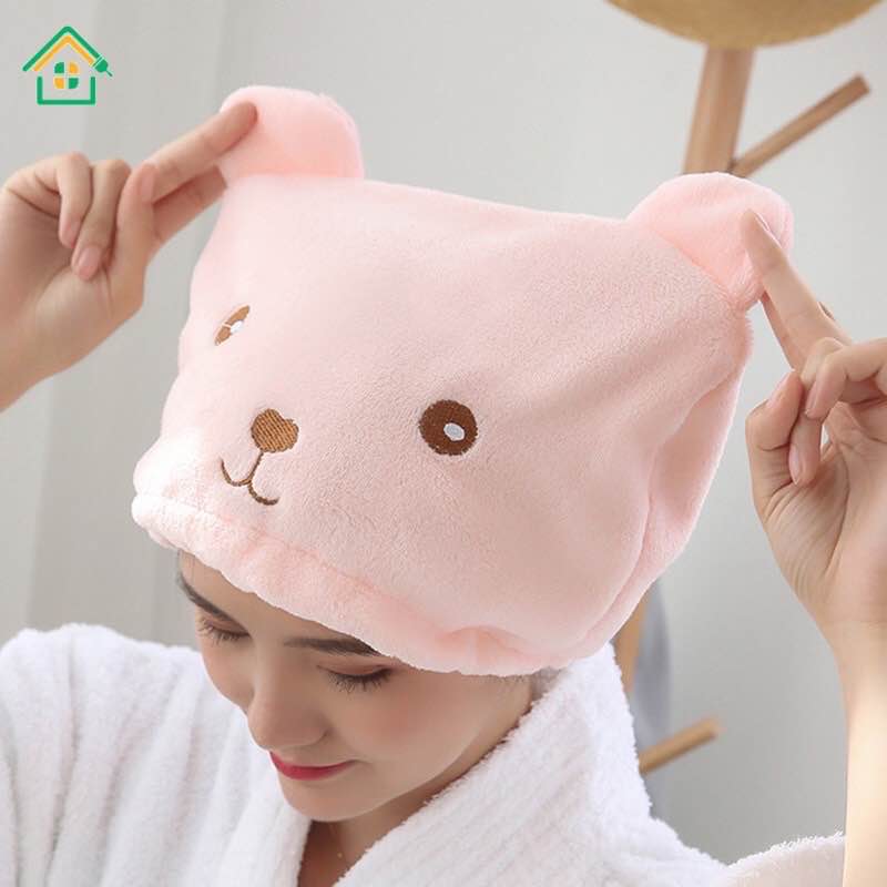 Khăn lau khô tóc mũ trùm đầu khô tóc hình gấu
