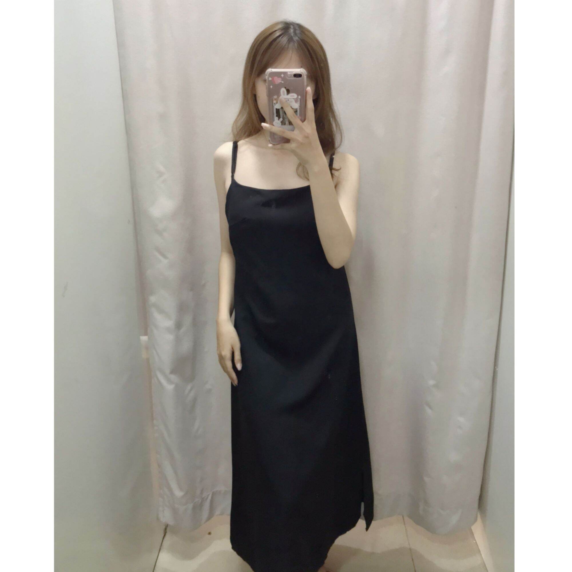 Đầm midi đen hở lưng DD183