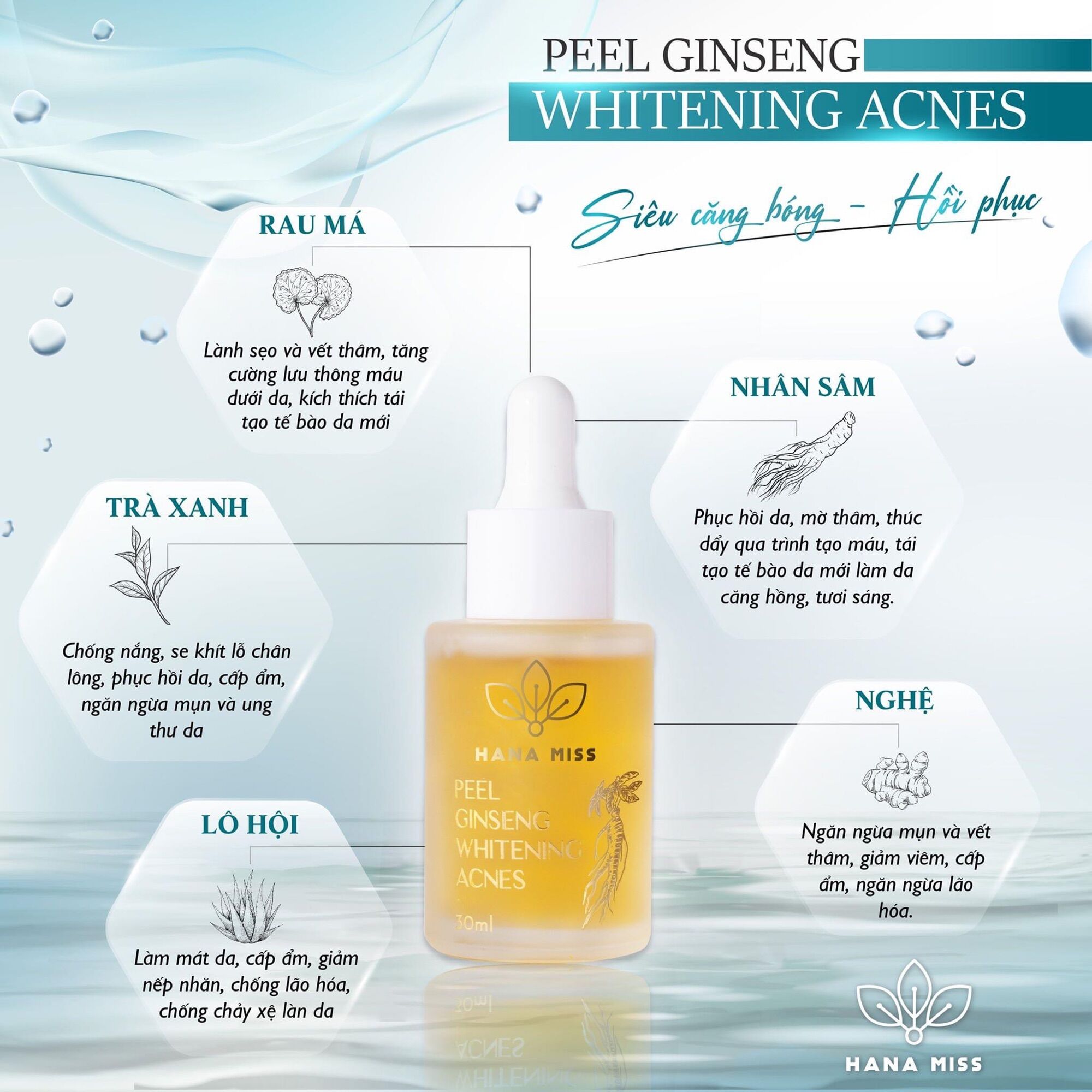 ( Tặng 2 Mặt Nạ Dưỡng Da)Serum Peel Nhân Sâm PEEL GINSENG WHITENING ACNES