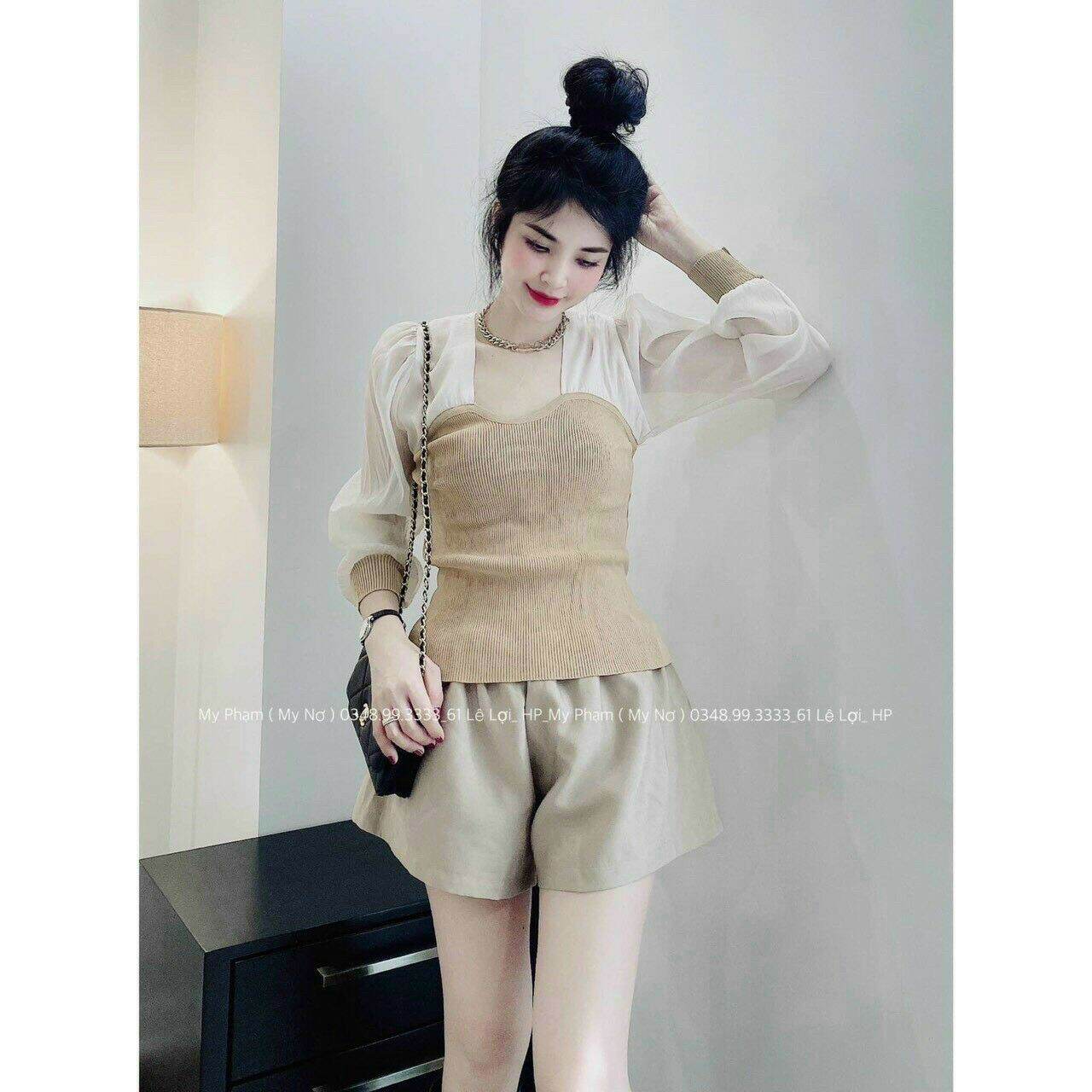 Áo kiểu tay voan phối borip ( có mút) sang xịn
