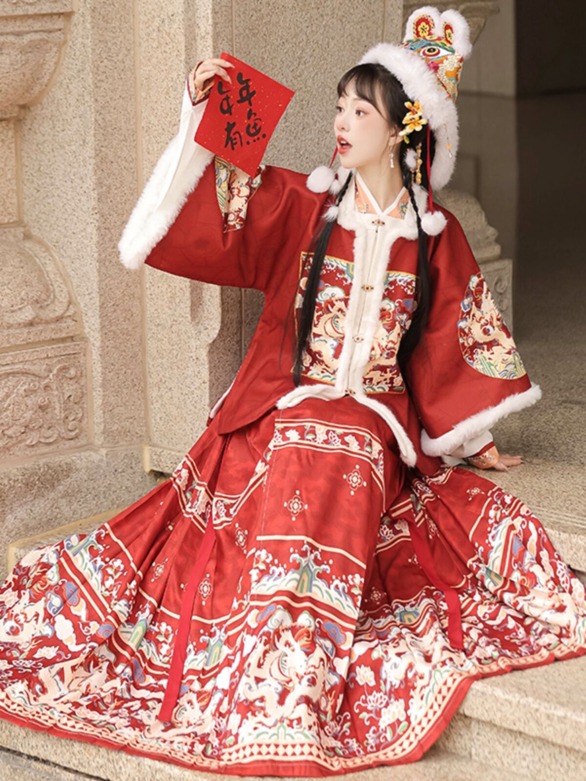 [Long Đằng] Hán Phục Chế Độ Sáng Tạo Nguyên Tác Mộc Lan Hương Váy Mặt Ngựa Cổ Vuông Mùa Thu Đông Cho Nữ Trang Phục Chúc Tết Lót Lông Mẫu Mới