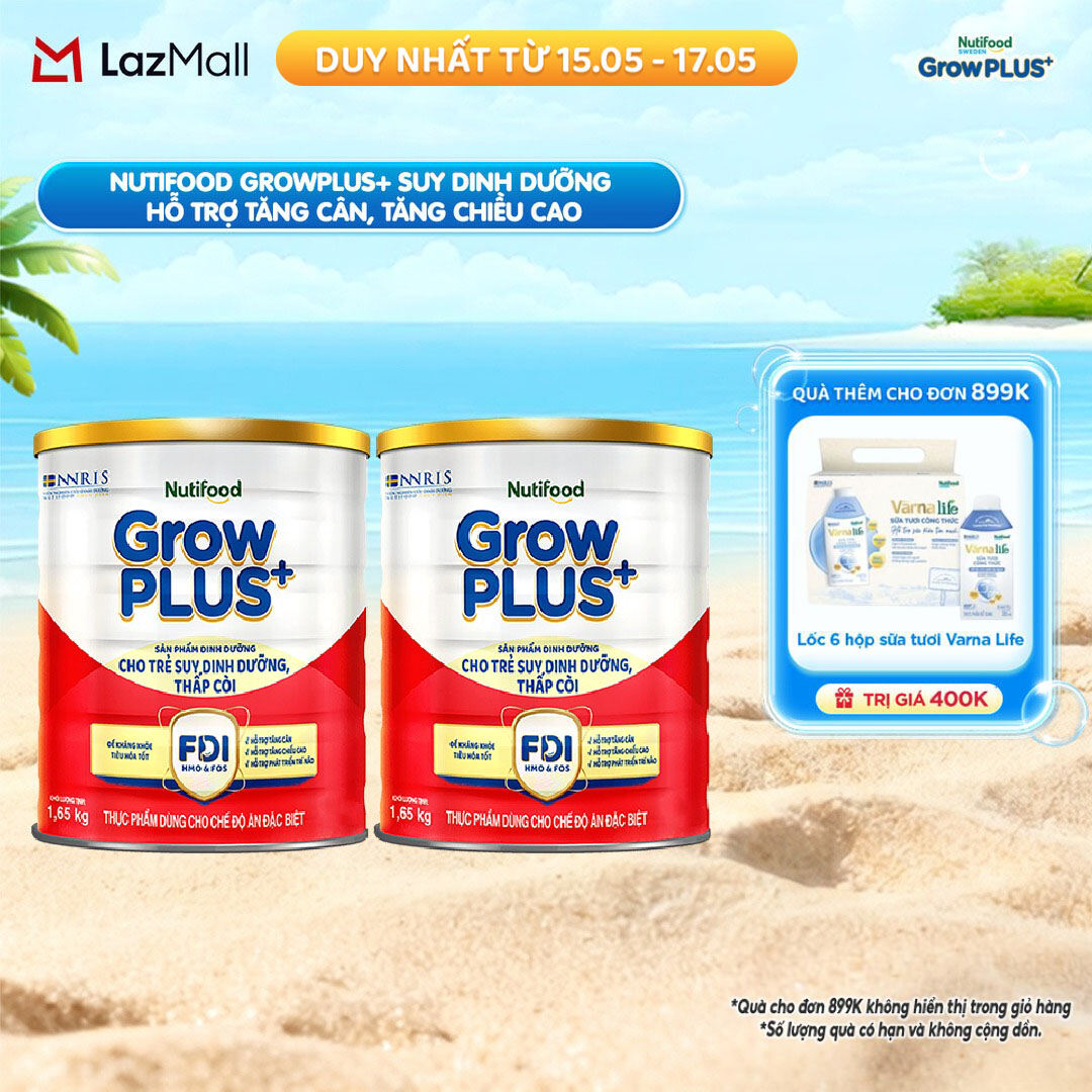 Combo 2 Sữa bột Nutifood GrowPLUS+ Suy Dinh Dưỡng (Đỏ) - Hỗ Trợ Tăng Cân, Tăng Chiều Cao (2 Lon 1,65 Kg)