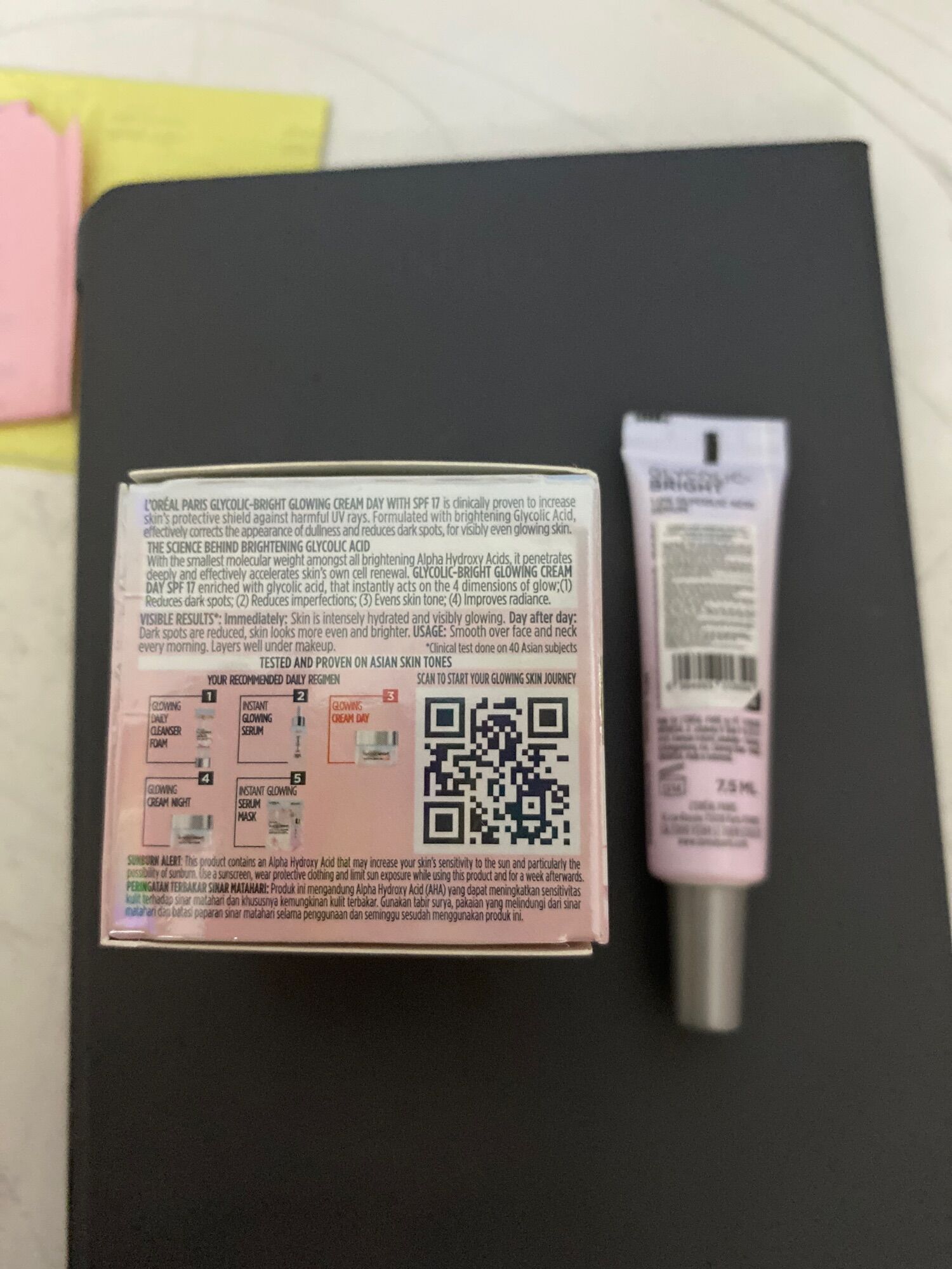 bộ sản phẩm chăm sóc da Lo'real Glycolic Bright kem dưỡng+ serum (gift)