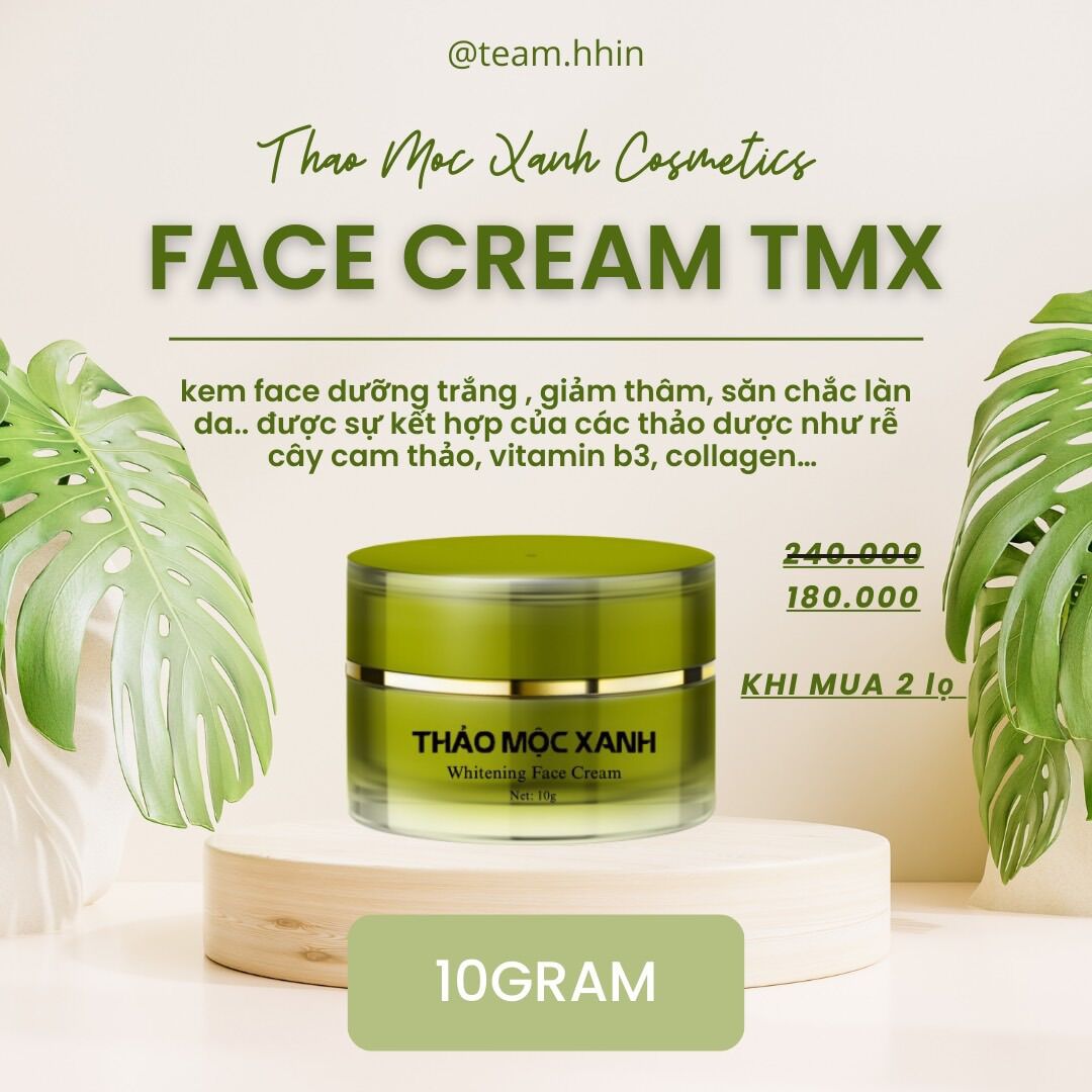 [2 lọ] Kem Face Thảo Mộc Xanh - Dưỡng Trắng 10g