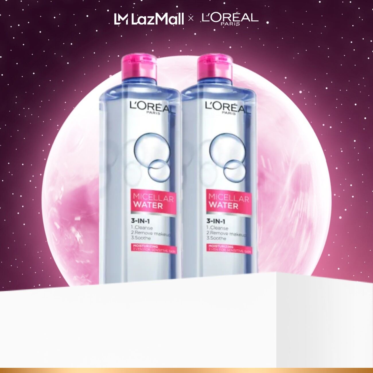 Bộ 2 nước tẩy trang dưỡng ẩm mượt da 3-in-1 L'Oreal Paris Micellar Water - Virtual