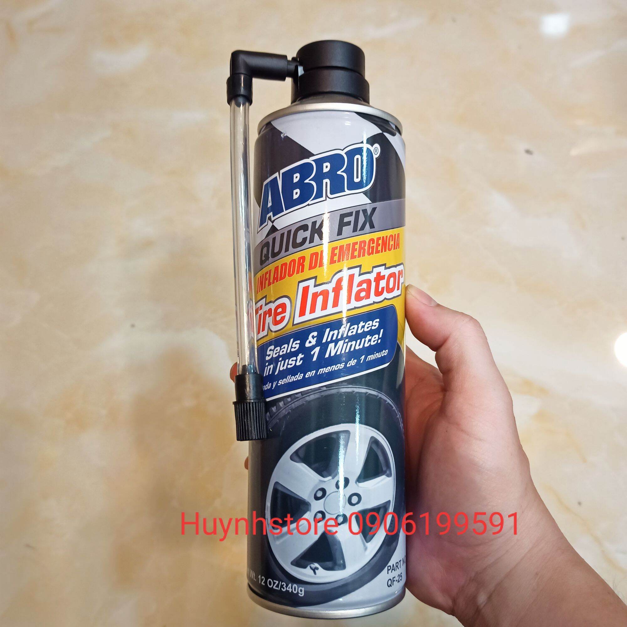 Chai Keo Bơm Tự Vá Vỏ Xe Ô Tô - Xe Máy Abro Quick Fix 340g