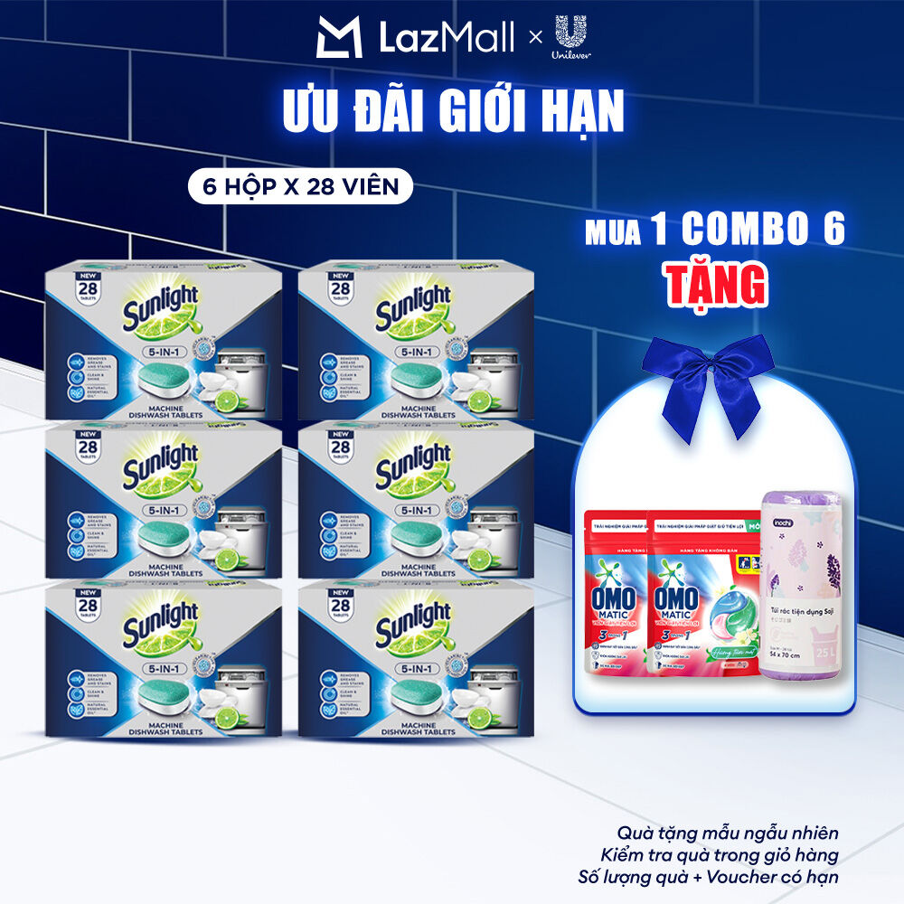  Combo 6 hộp Viên Rửa Chén Bát SUNLIGHT 5 in 1 Cho Máy Rửa Chén Bát  28V hộp   bao bì tùy lô nhập hàng  