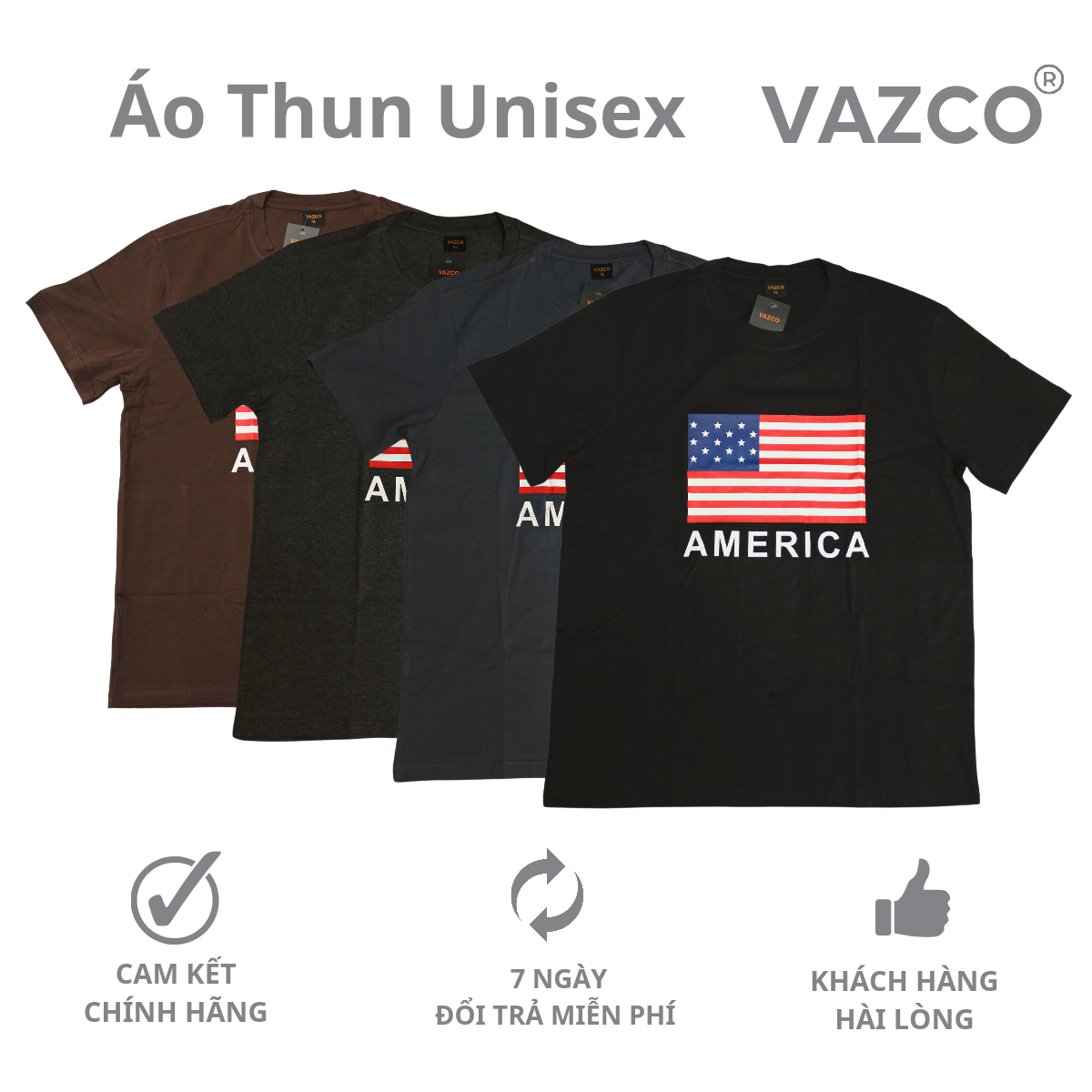 Áo Phông VAZCO in cờ America dành cho cả nam và nữ chất liệu thun cotton mềm mịn