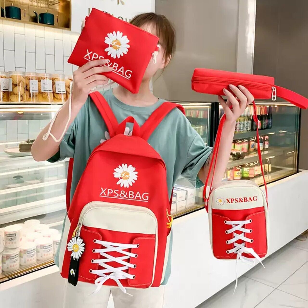 [HCM][ Ban Lẻ Gía Sỉ ]  Combo Balo Túi Xách Mẫu Mới Hót Cho Các Bạn Trẻ SÉT HOA CÚC THẮC NƠ