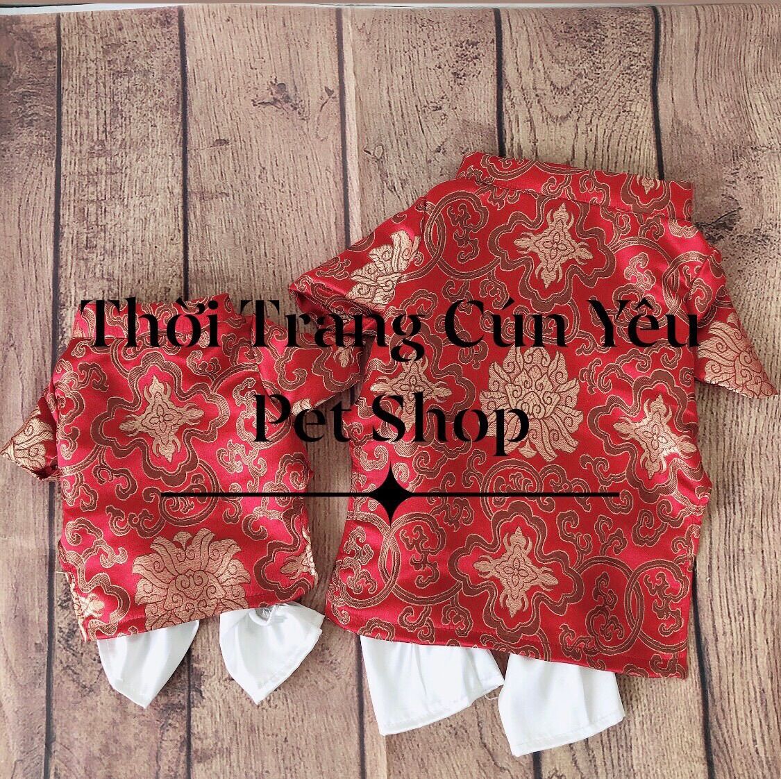 Áo mặc tết  màu đỏ may mắn cho thú cưng