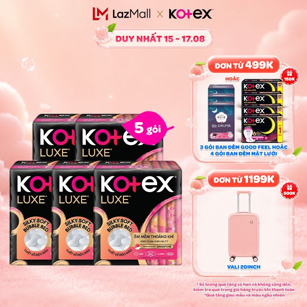 Combo 2/Combo 5/Combo 8/Băng vệ sinh Kotex LUXE Ngày Cánh 23cm 8 miếng