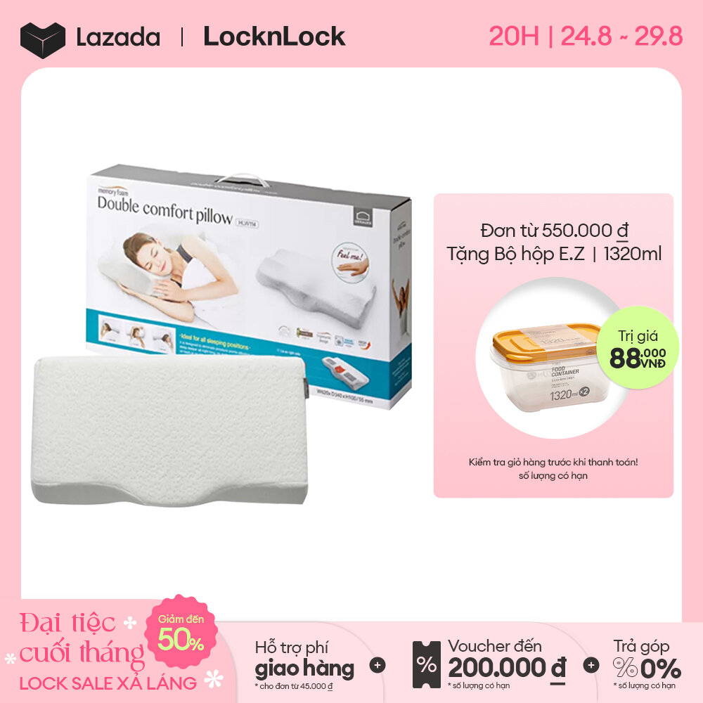 HLW114 - Gối Memory foam 50D Lock&Lock 61 x 34 x 10 cm - thiết kế êm ái, hỗ trợ giảm đau mỏi cổ khi ngủ - Hàng chính hãng