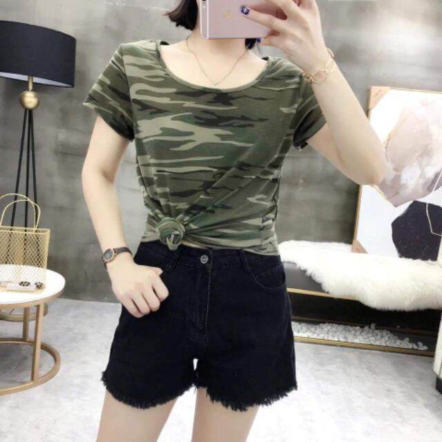 áo Thun nữ rằn ri họa tiết lính Mỹ