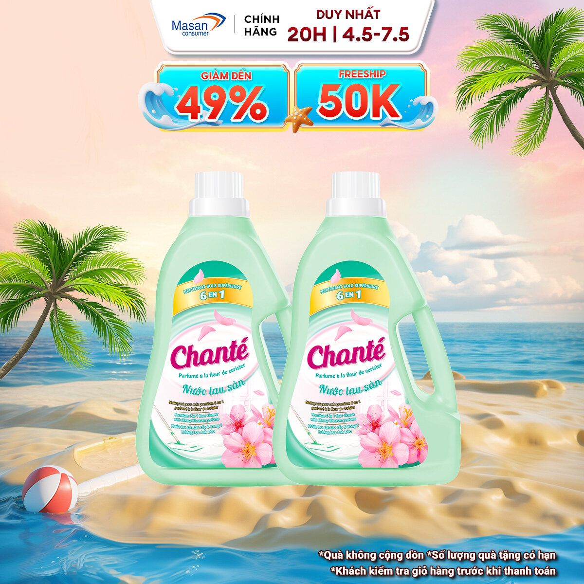Combo 2 Nước lau sàn Chanté hương hoa Anh Đào chai 3.2kg