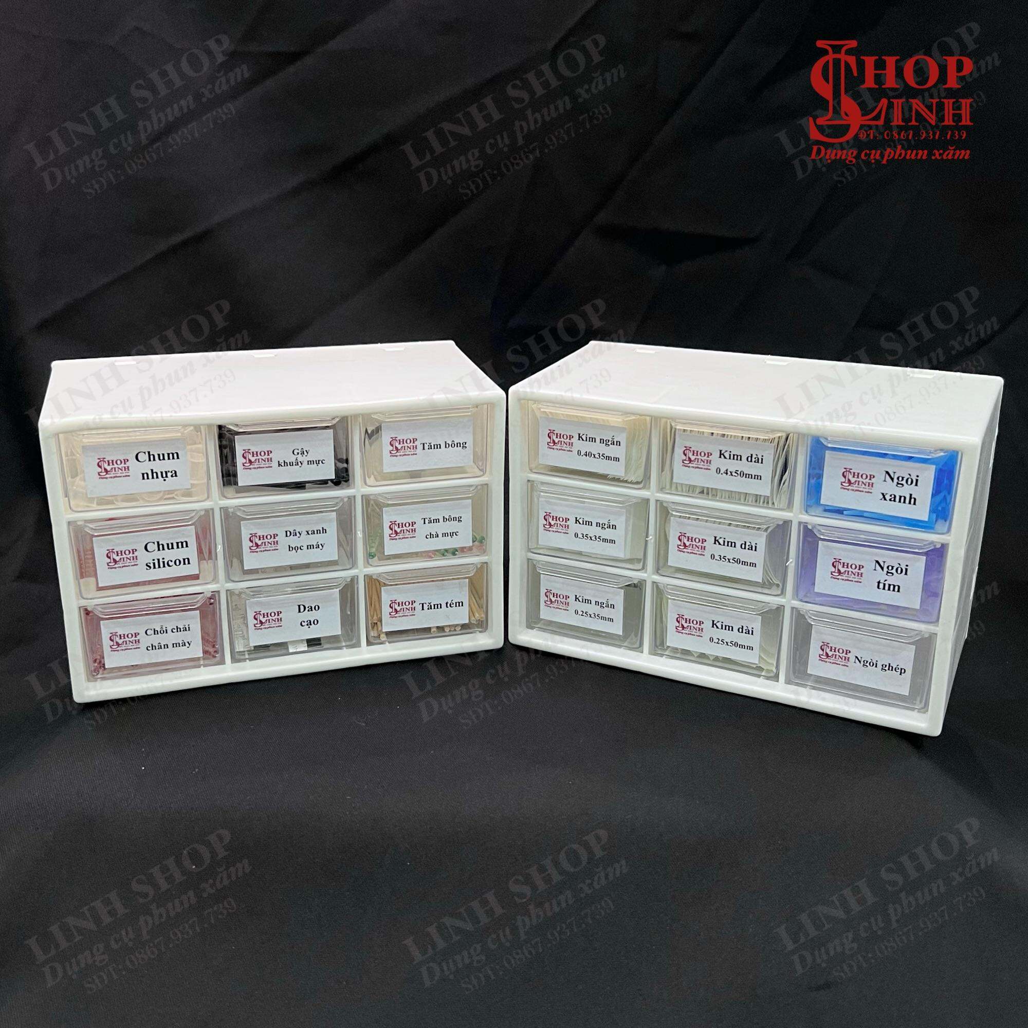 Tủ nhựa mini 9 ngăn, tủ đựng đồ phun xăm, đựng sticker, hộp nhựa nhỏ mini, kệ đựng đồ