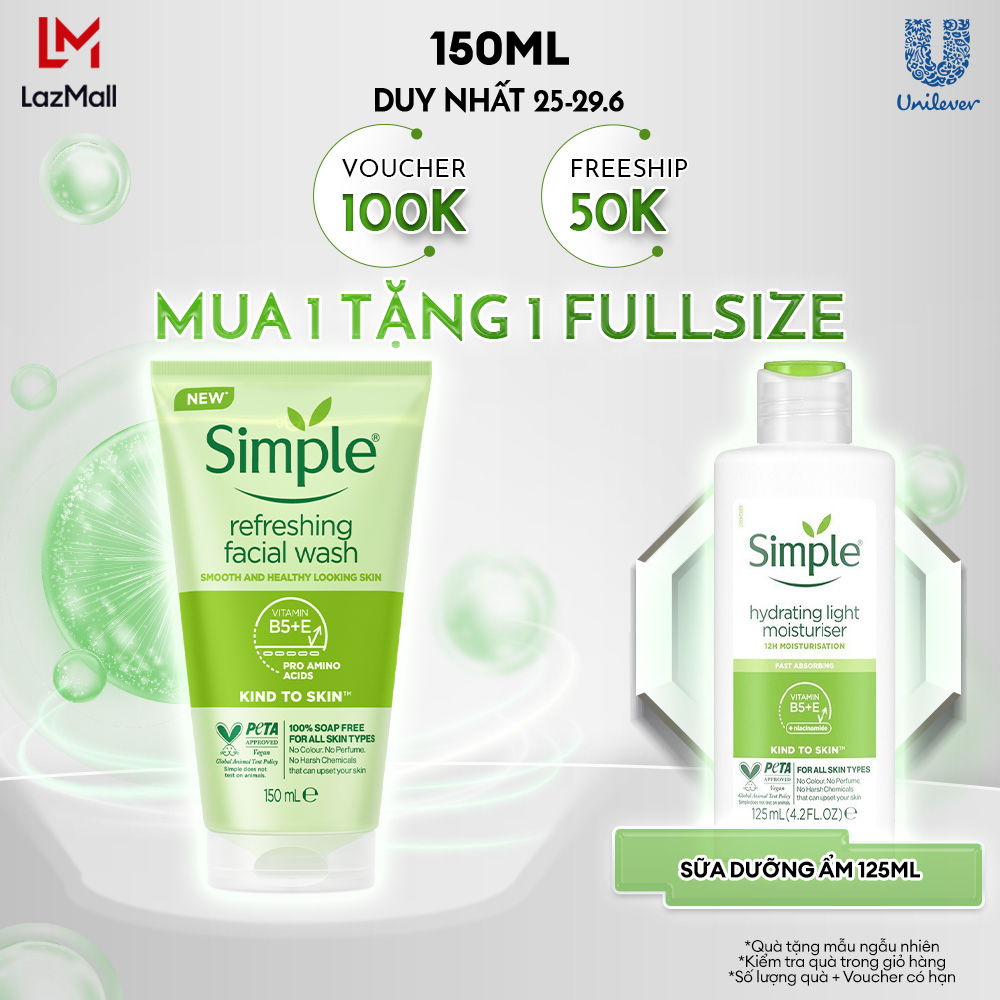 Sữa rửa mặt Simple lành tính sạch thoáng - cho da nhạy cảm 150ml [CHÍNH HÃNG ĐỘC QUYỀN] [DIỆN MẠO MỚI]