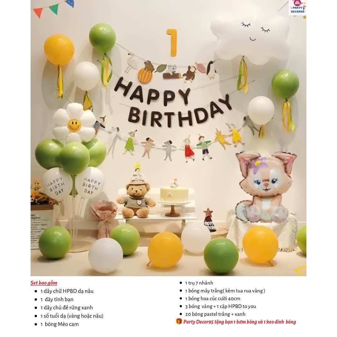 Set bóng trang trí sinh nhật tuổi Mèo cho bé