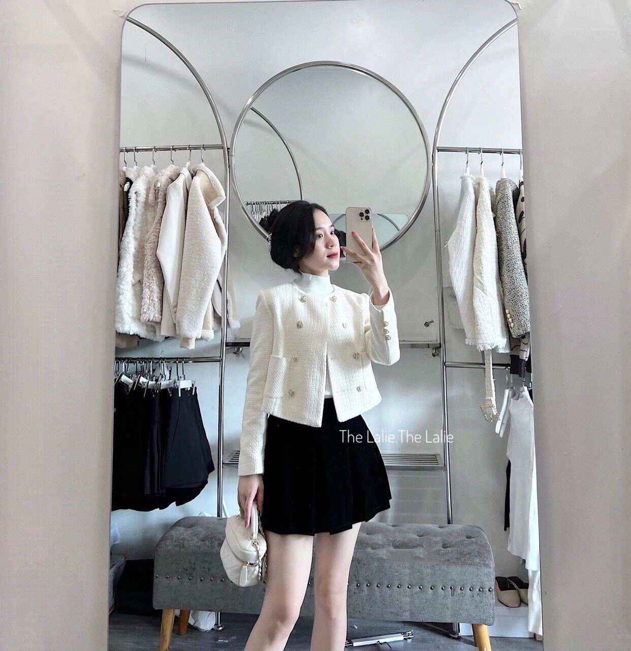 Set khoác dạ kèm chân váy nhung dáng xoè tôn dáng dễ mặc