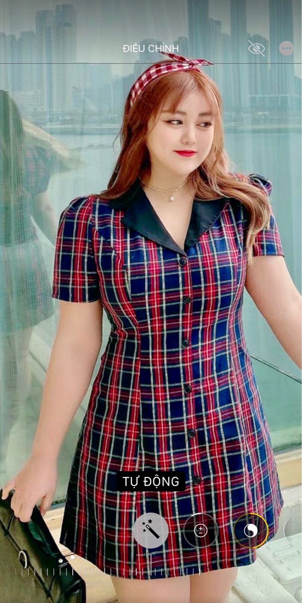 Đầm caro cổ Vest Big size