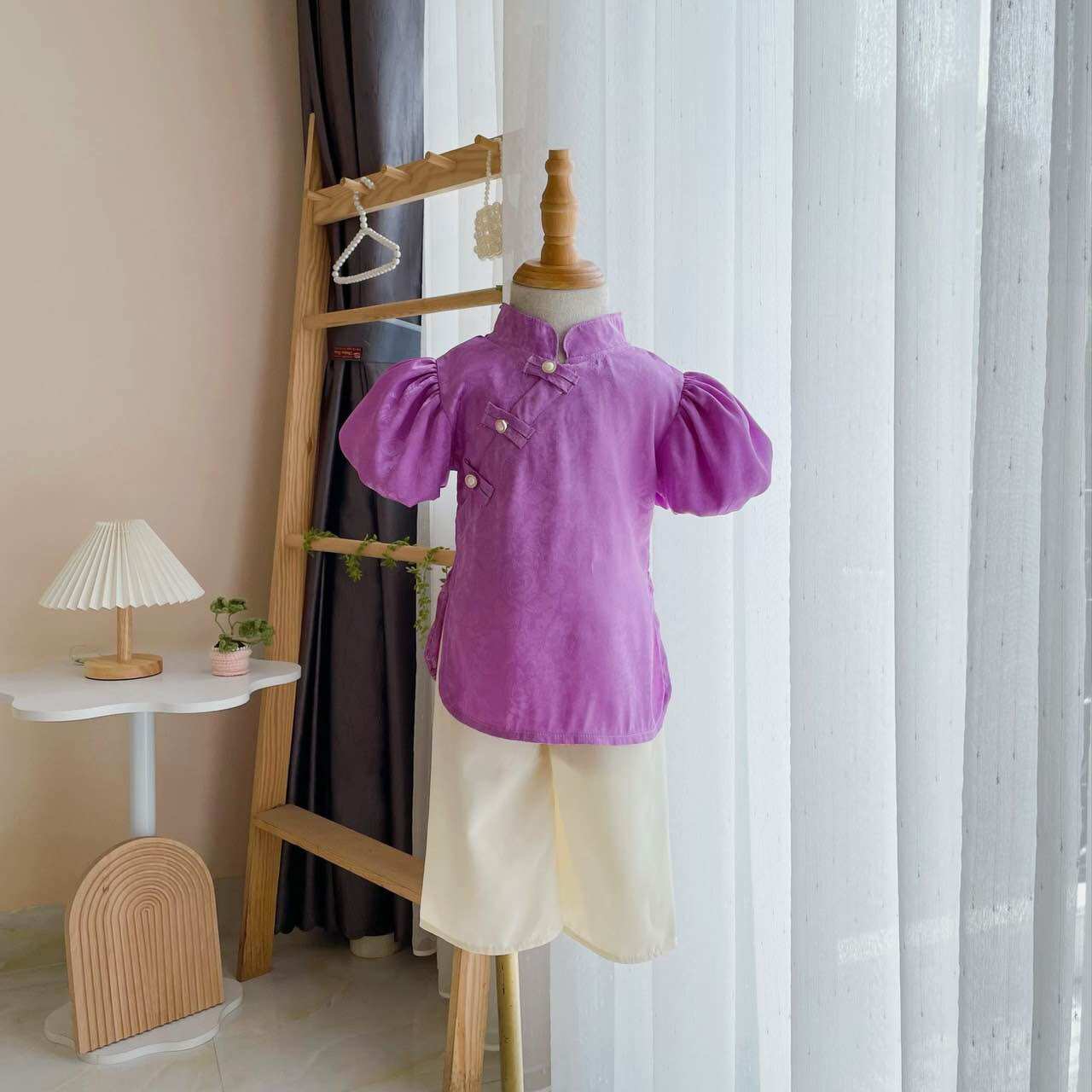 (4-28kg) Bộ Bà Ba Cổ Tàu NHÍM XÙ KIDS Cho Bé Gái Chất Gấm Lụa S032