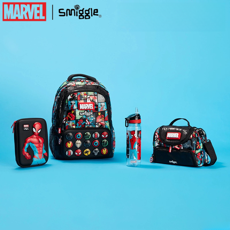 Túi Đi Học Trẻ Em Smiggle Marvel Spider-Man Kèm Hộp Cơm Trưa Hộp Đựng Bút Chì Và Cốc Nước - Bộ Quà T