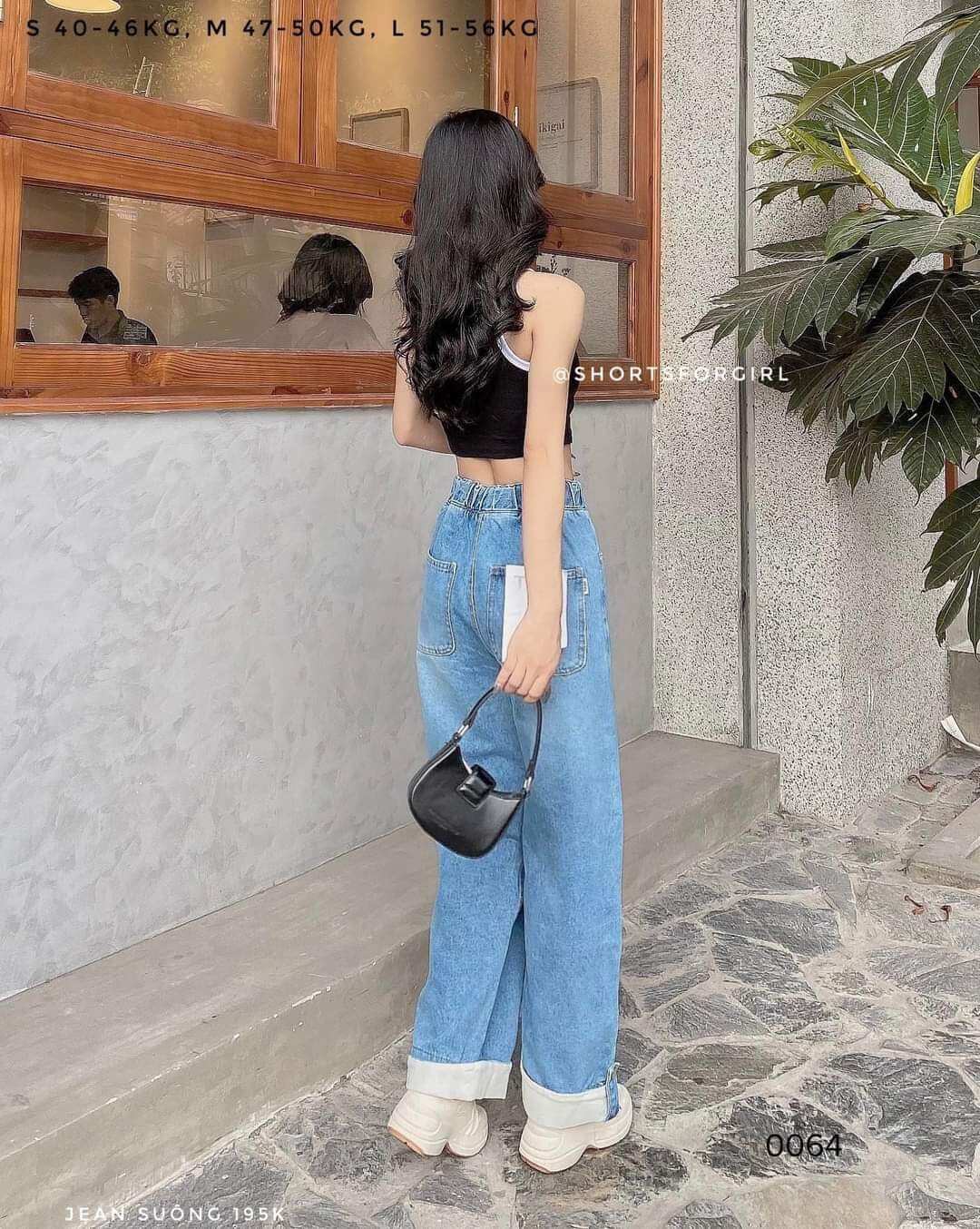 Quần Jean Nữ Ống Đứng Lưng Thun