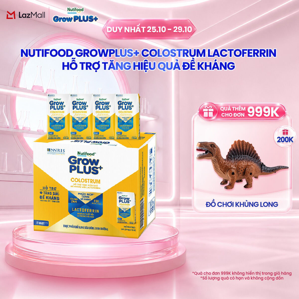 Thùng 24 hộp Sữa bột pha sẵn Nutifood Sweden GrowPLUS+ Colostrum Lactoferrin 110ml