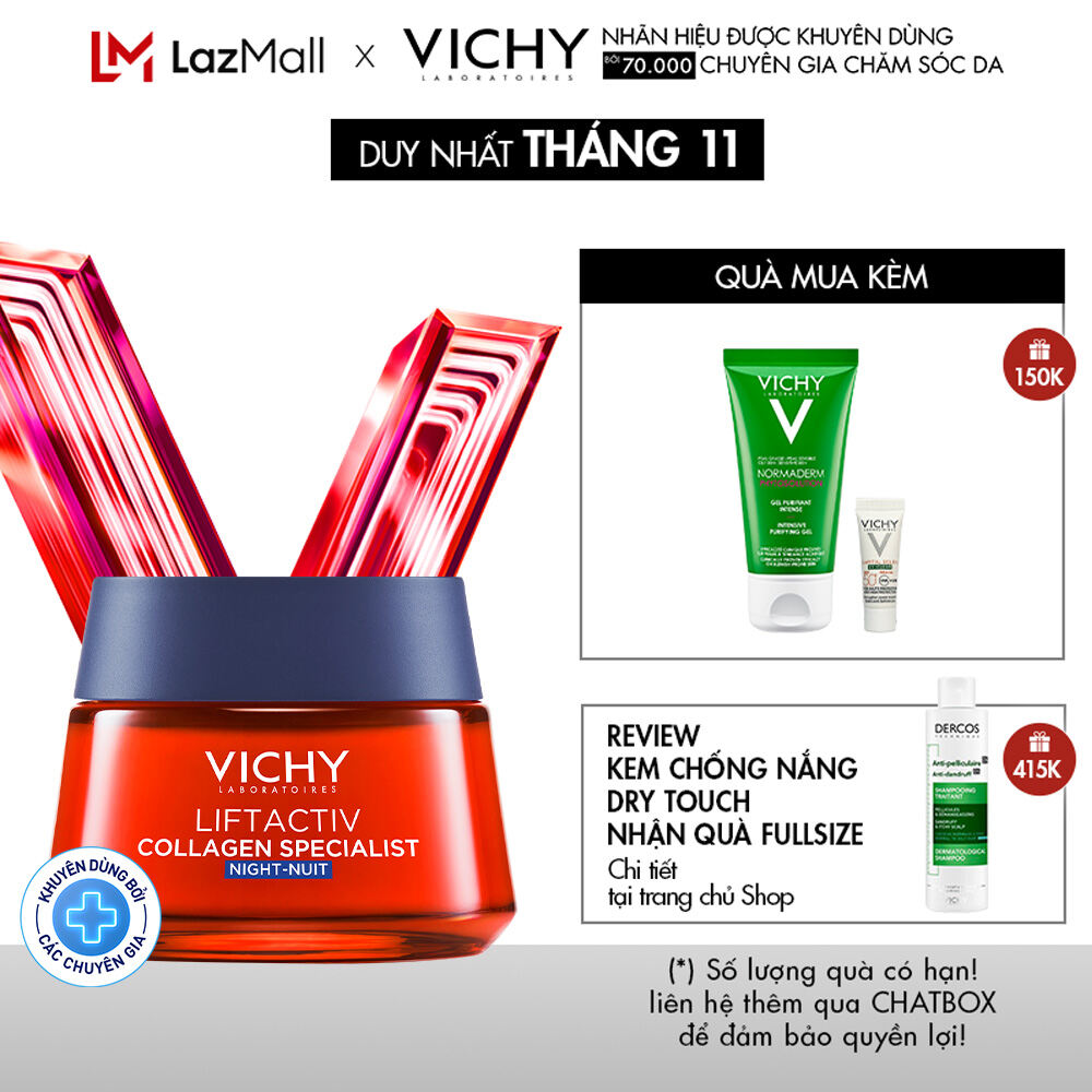 Kem dưỡng giúp sáng da mờ thâm nám ban đêm Vichy Liftactiv Collagen Specialist night 50ml