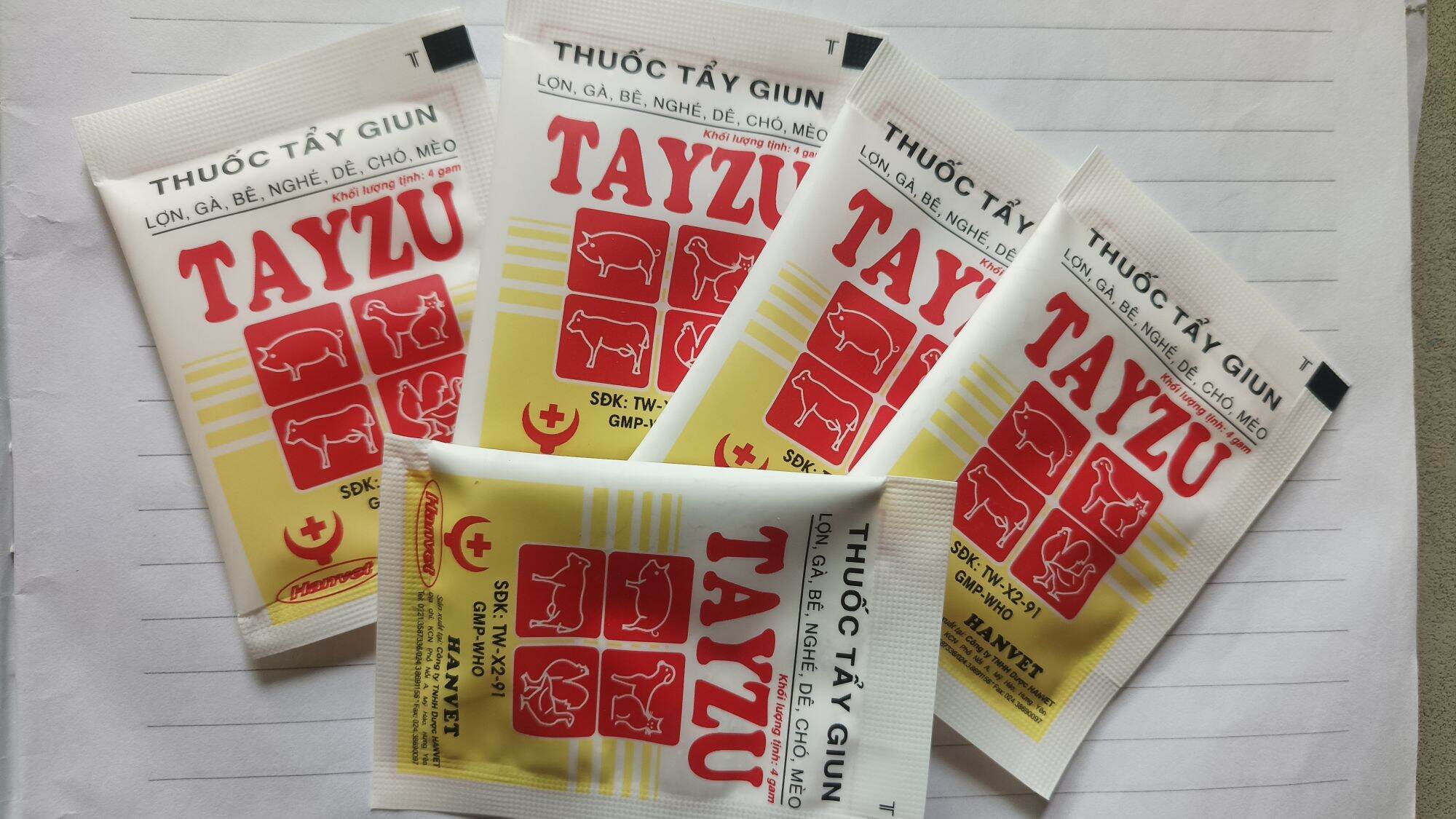 5 gói Tayzu tẩy giun cho chó mèo, gai súc, gia cầm