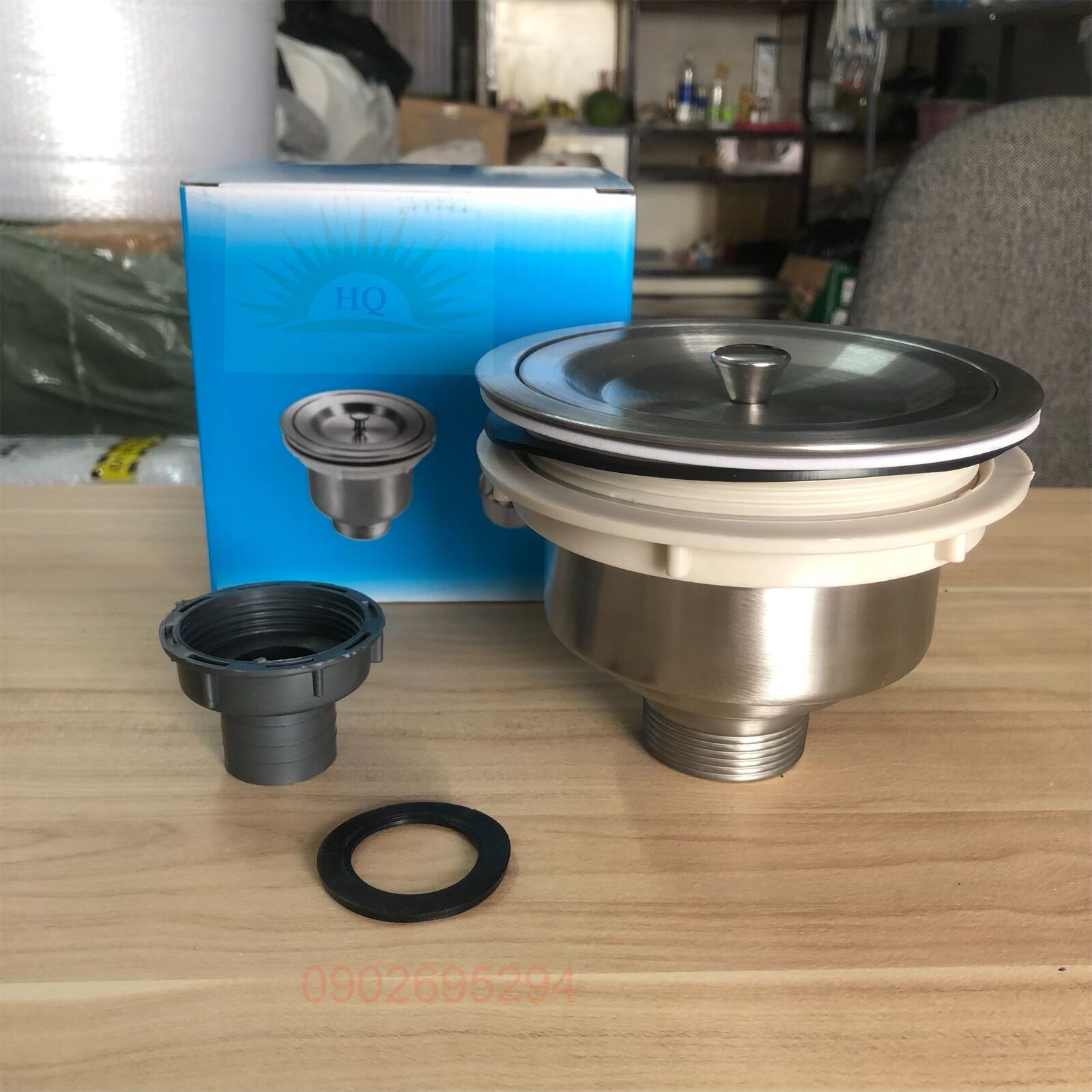 Bầu xả chậu rửa chén 140mm inox 304