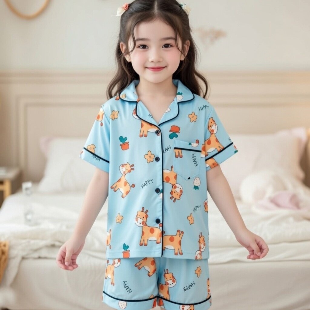 Baby Girl Clothes Set, Short Girls' Pijama Set in Silk Fabric, Kate Is Soft, Cool, Fresh Colors for Baby to Wear in Summer
