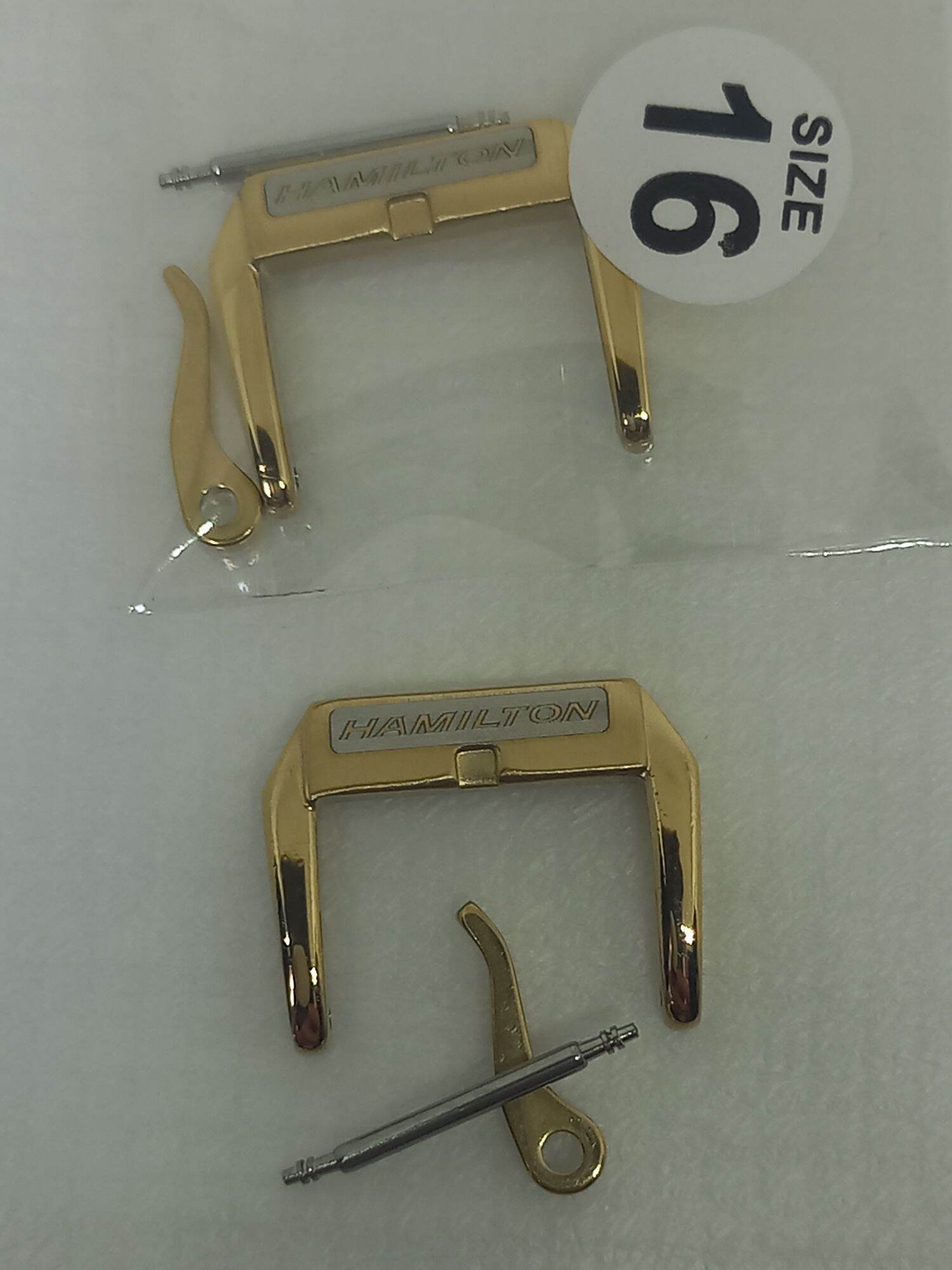 Khóa đồng hồ hamilton mạ vàng, trắng 16mm - khóa khắc chữ không phai
