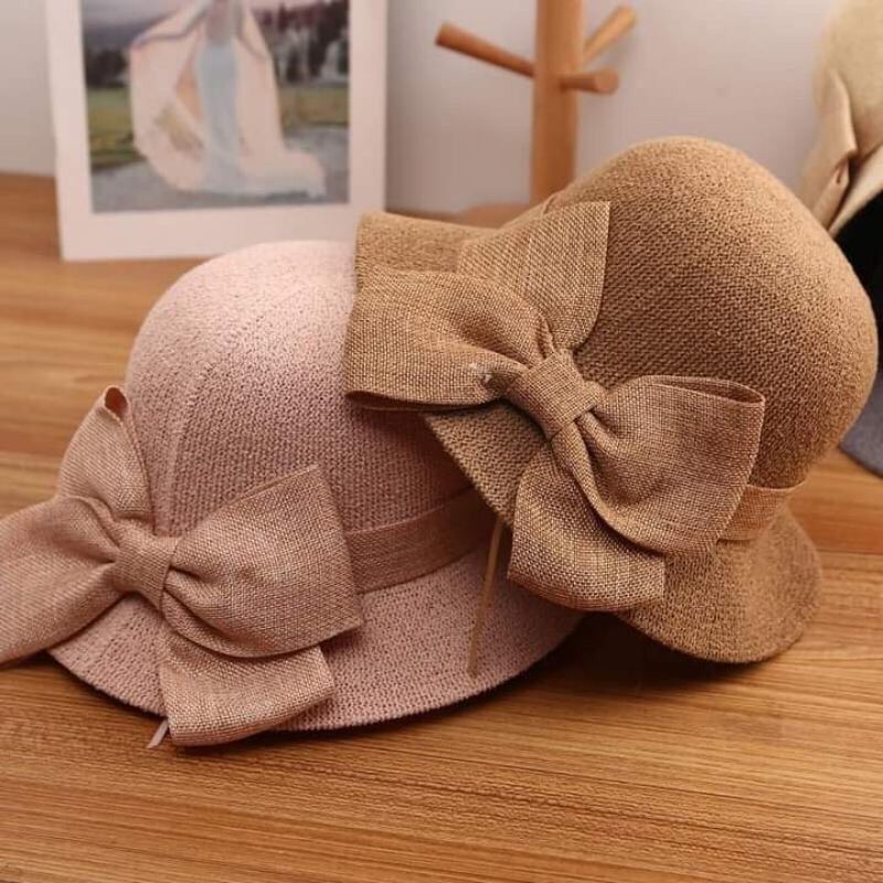 Mũ cói đi biển vành nhỏ thắt nơ xinh xắn