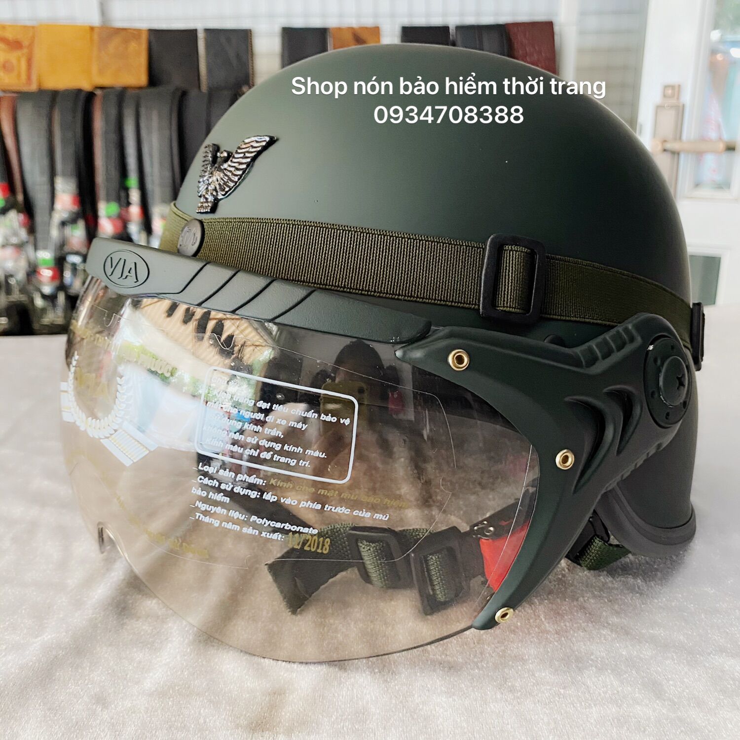 NÓN BẢO HIỂM LÍNH ĐỨC  CÓ KÍNH - VIA