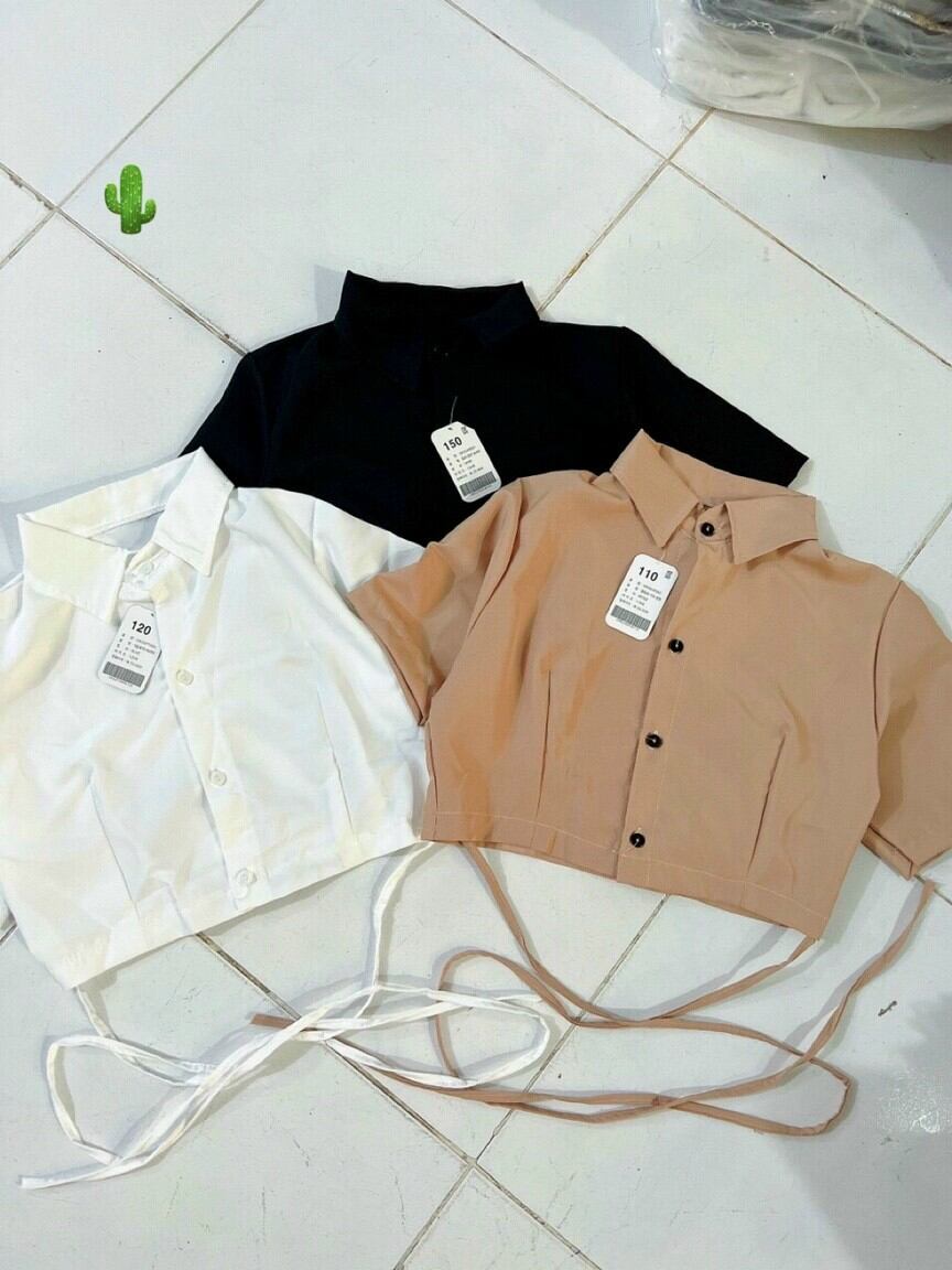 Áo sơ mi nhỏ kiểu dây cuốn eo croptop form 45kg
