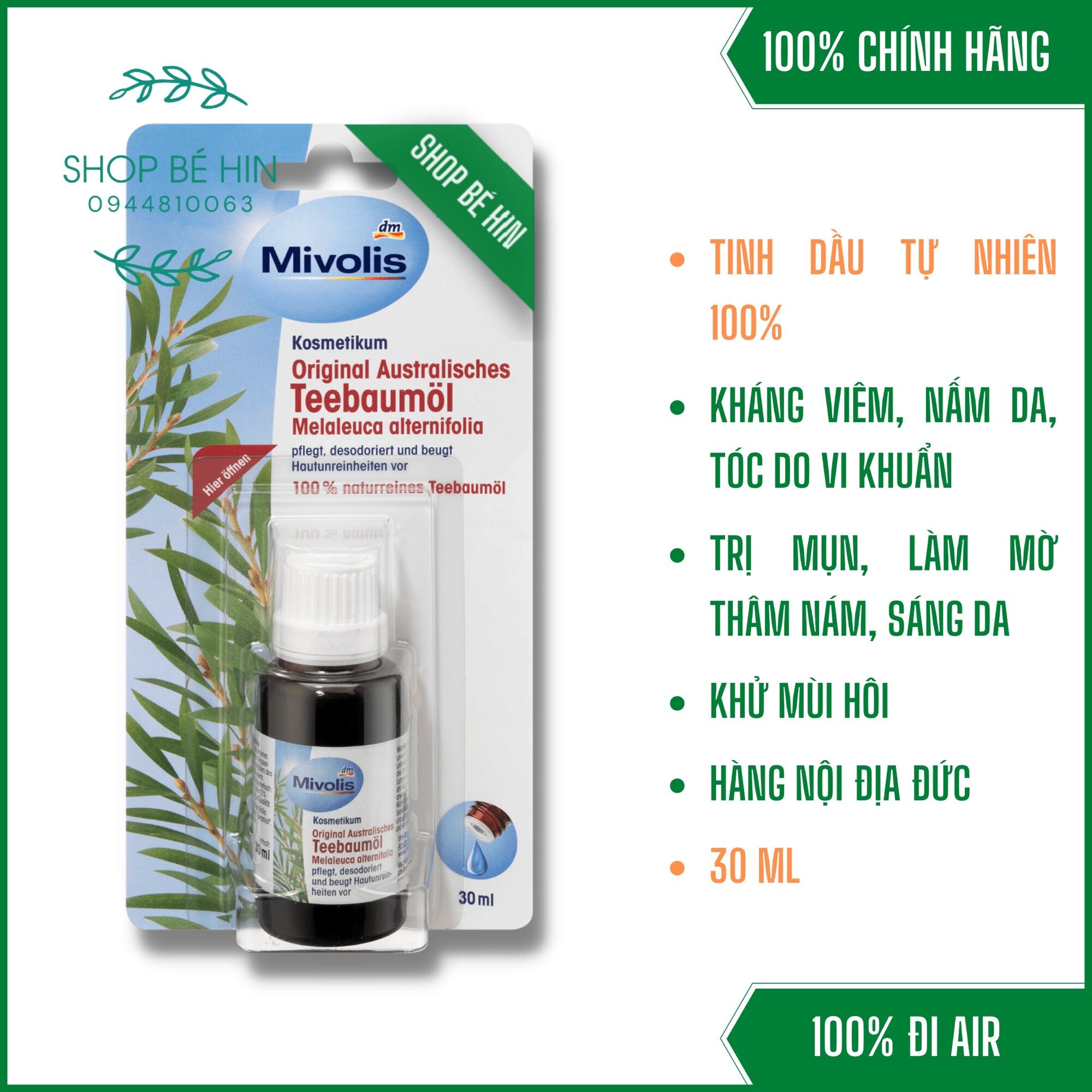 (Bill Đức) Tinh Dầu Tràm Trà Mivolis Dưỡng Da Đánh Bay Mụn Và Nhiều Công Dụng Khác Hàng Nội Địa Đức