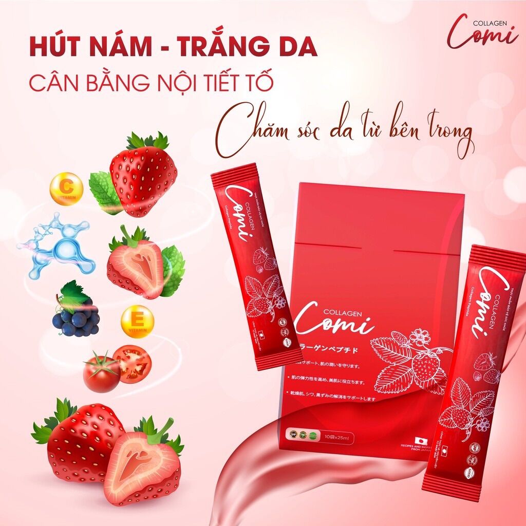 Collagen trắng da hút nám Comi hộp 10 gói tặng 1h nạ ngủ