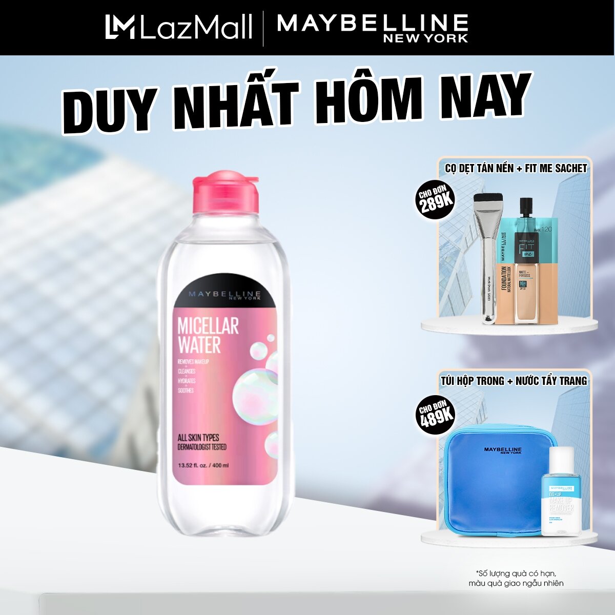 Nước Tẩy Trang Micellar Dưỡng Da Không Cồn 4 Trong 1 Maybelline New York Micellar Water 4-in-1 400ml