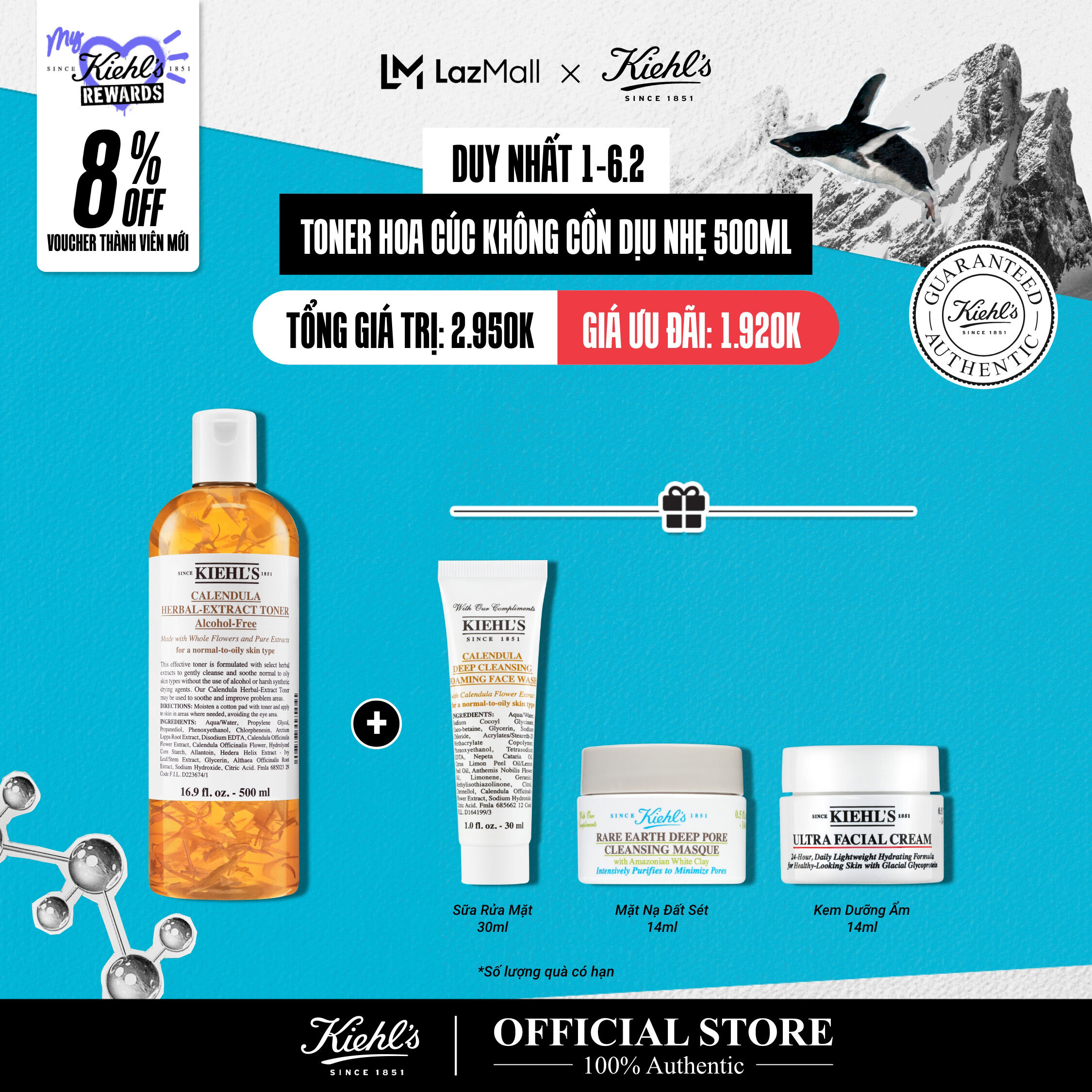 [VOUCHER 12%] Nước cân bằng Hoa Cúc Kiehls Calendula Herbal Extract Alcohol-Free Toner 500ML