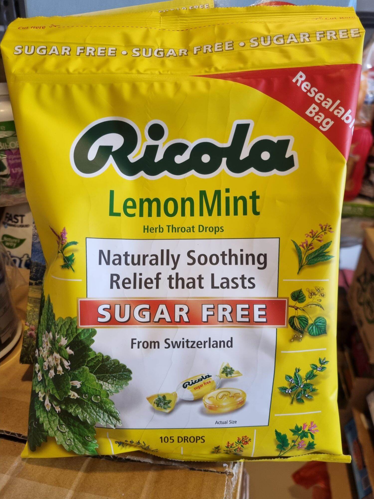 KẸO NGẬM CHANH THẢO MỘC KHÔNG ĐƯỜNG 105 VIÊN - RICOLA LEMON MINT