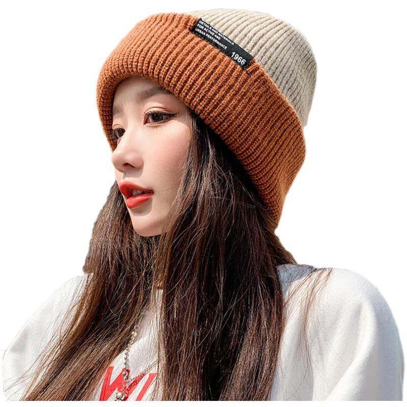 Mũ Len Mũ Hot Trên Mạng Mũ Lạnh Giữ Ấm Nhãn Dán Mặt Mộc Sành Điệu Dễ Phối Phong Cách Hàn Quốc Thu Đông Cho Nữ Mũ Dệt Kim Len Trùm Đầu To