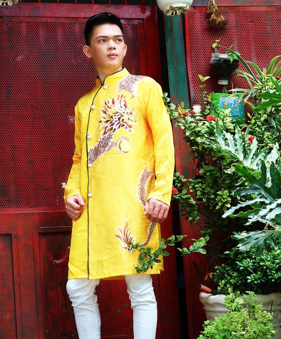 áo dài cách tân nam vải gấm